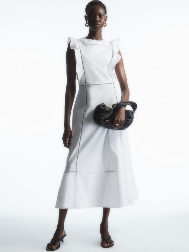 COS Frilled Cap Sleeve Linen-Blend Midi Dress