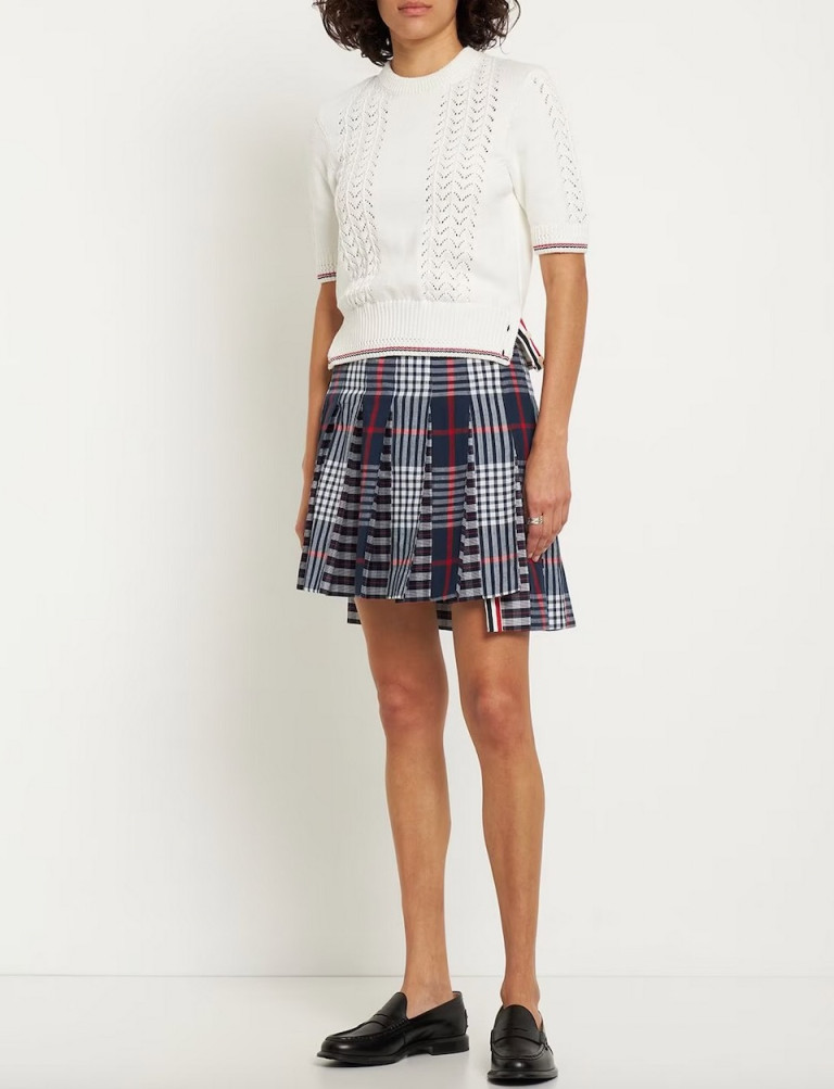 Thom Browne Check Cotton Madras Mini Skirt