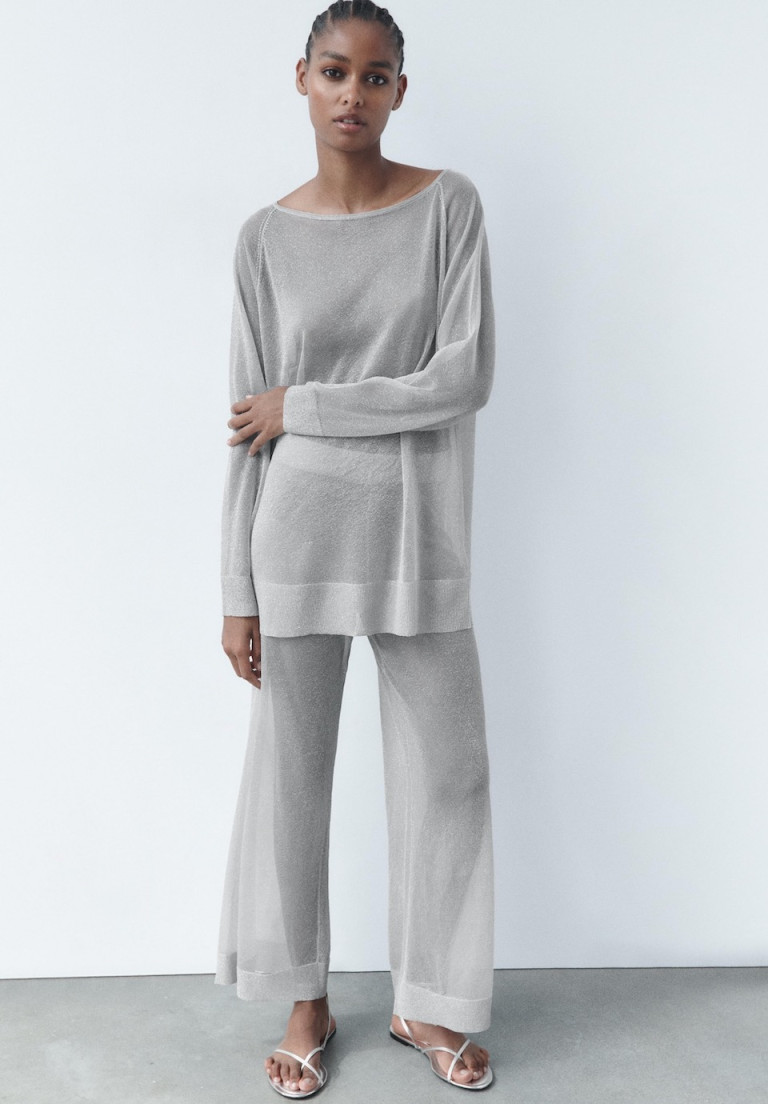 Zara Metallic Thread Straight Leg Knit Pants