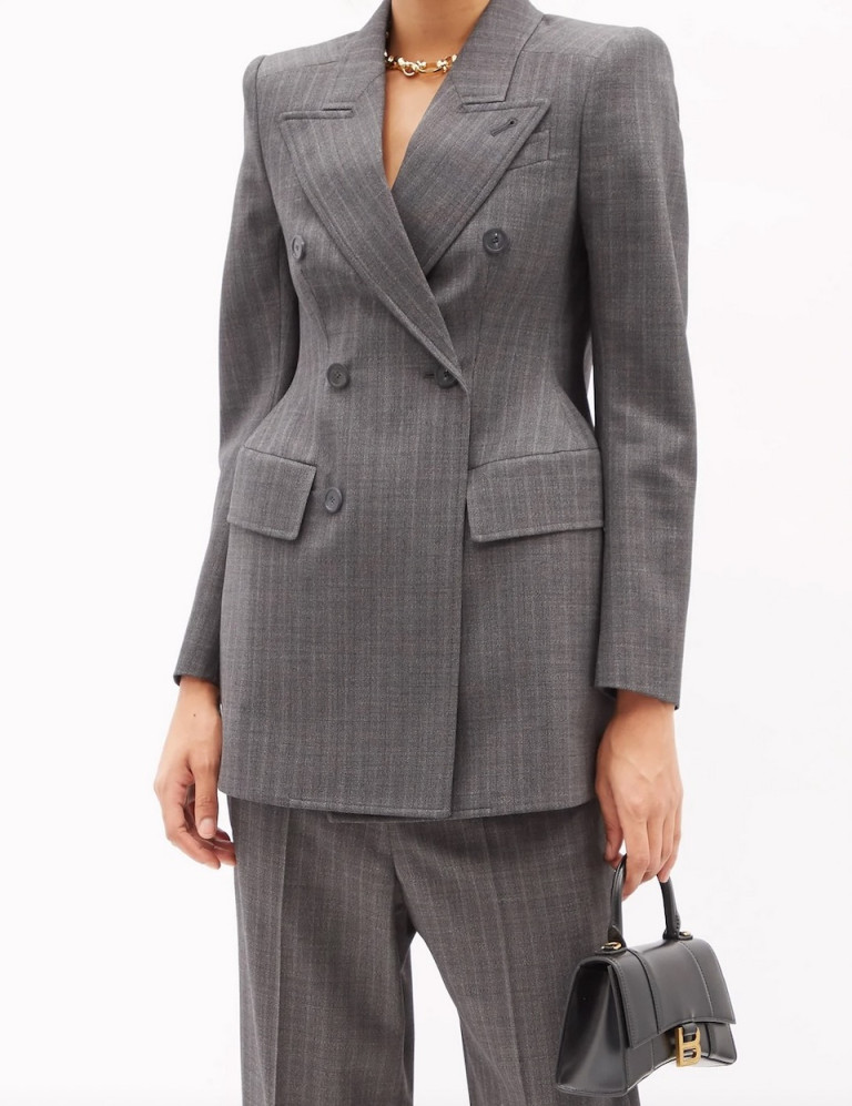 Balenciaga Hourglass Prince of Wales-Check Wool Blazer