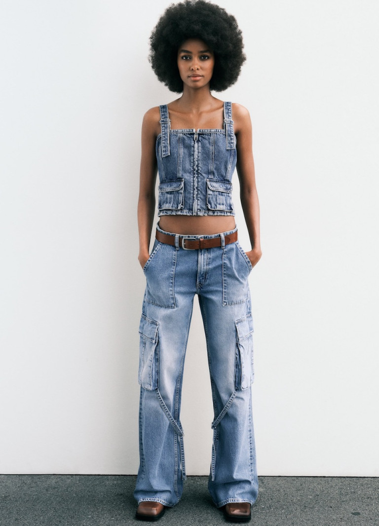 TRF DENIM CARGO JUMPSUIT - Blue