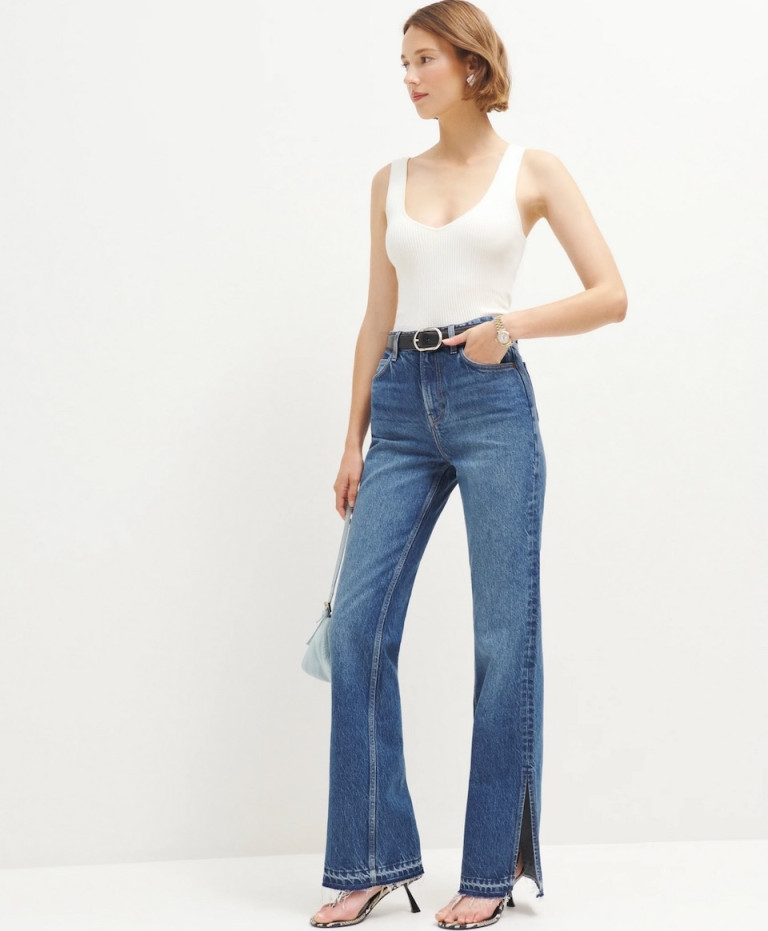 Reformation Lake High Rise Split Hem Bootcut