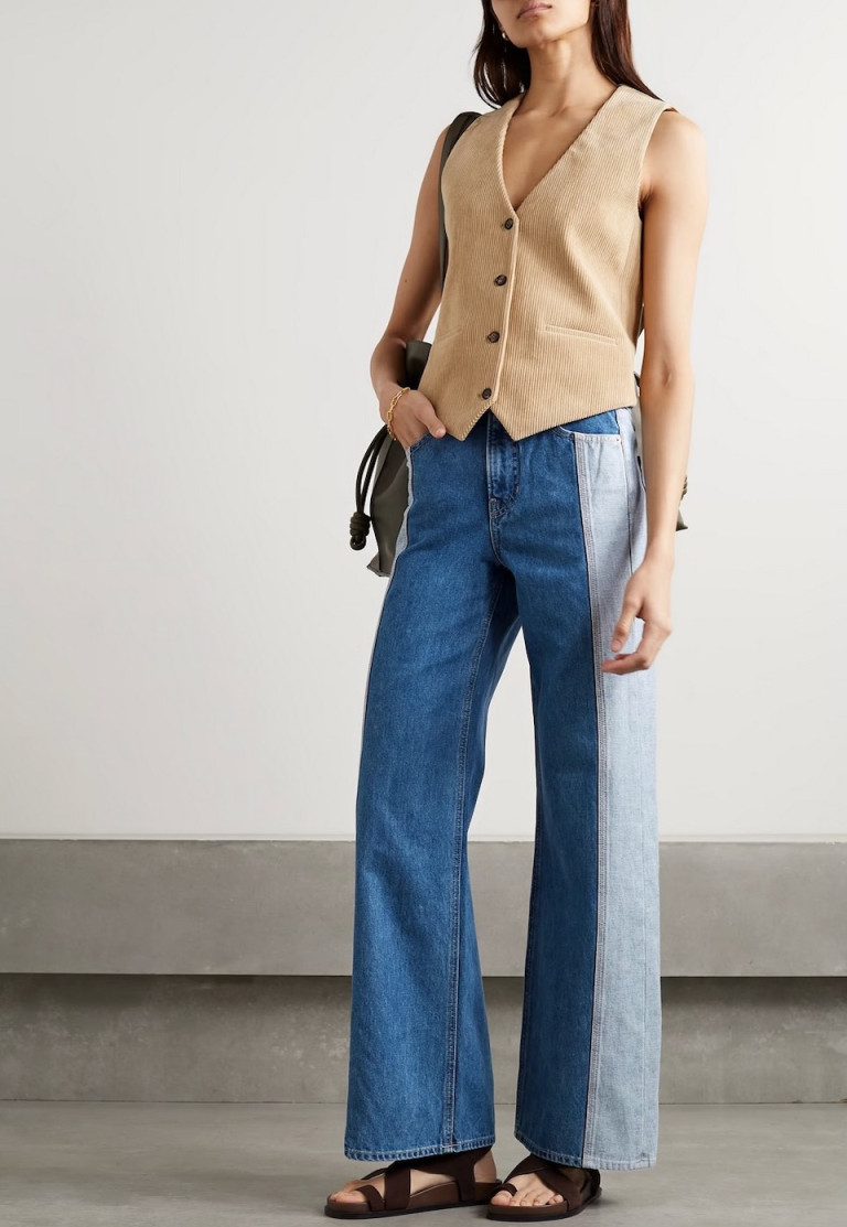 Veronica Beard Taylor Two-Tone High-Rise Wide-Leg Jeans