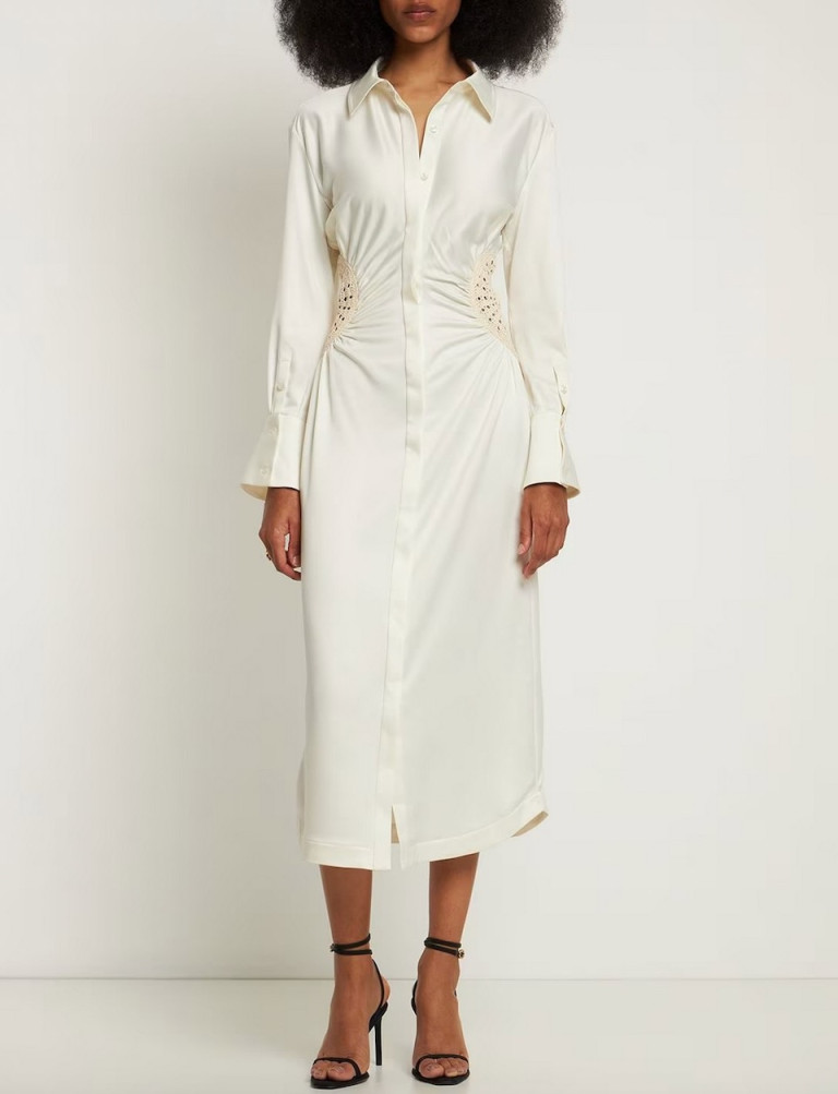 SIMKHAI Rhoda Fossil Silk Shirt Midi Dress