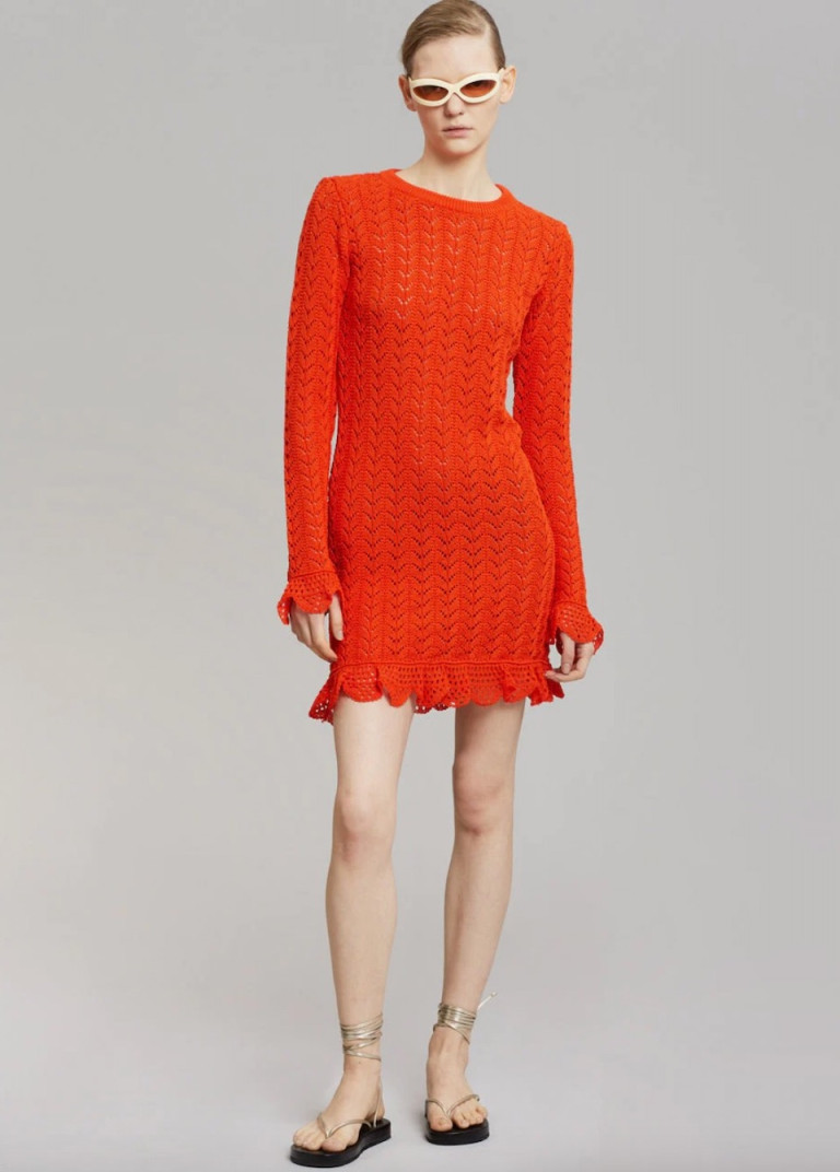 JW Anderson Frill Long Sleeve Crochet Dress
