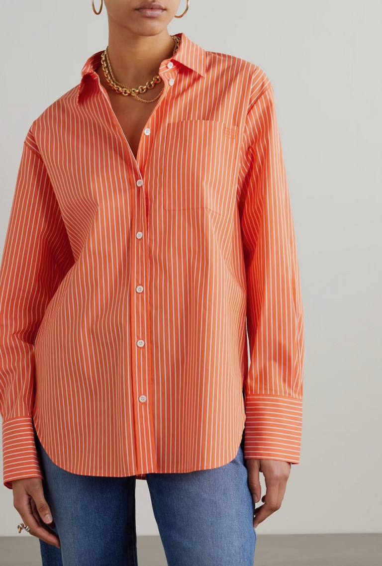 Frame The Oversized Striped Cotton-Blend Poplin Shirt