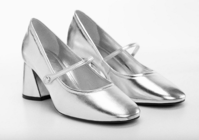 Mango Block Heel Metallic Shoe