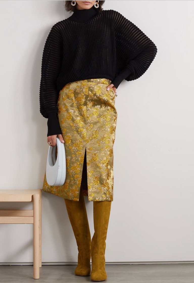 Dries Van Noten Metallic Embroidered Brocade Skirt