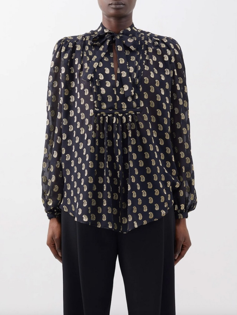 Etro Pussy-Bow Metallic-Jacquard Blouse