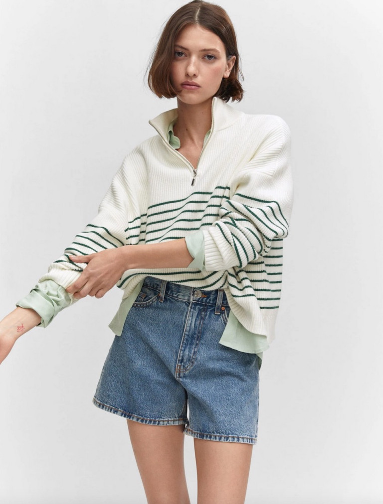 Mango Striped Sweater With Zipper