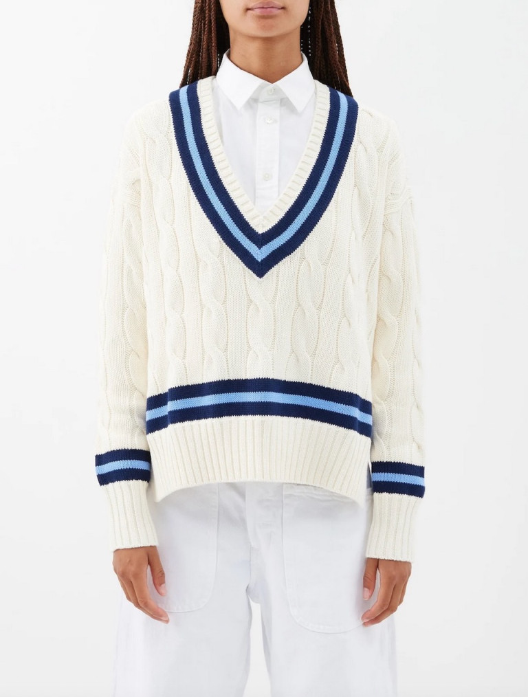 Polo Ralph Lauren Striped Cable-Knit Cotton Sweater