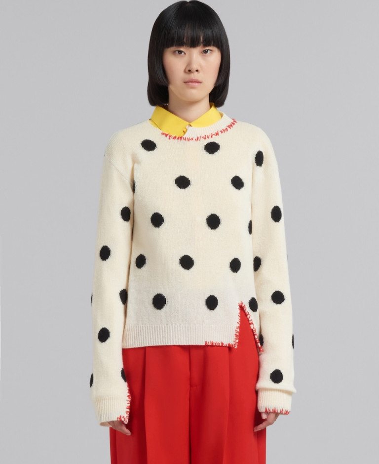 Marni White Wool Jumper With Polka Dots