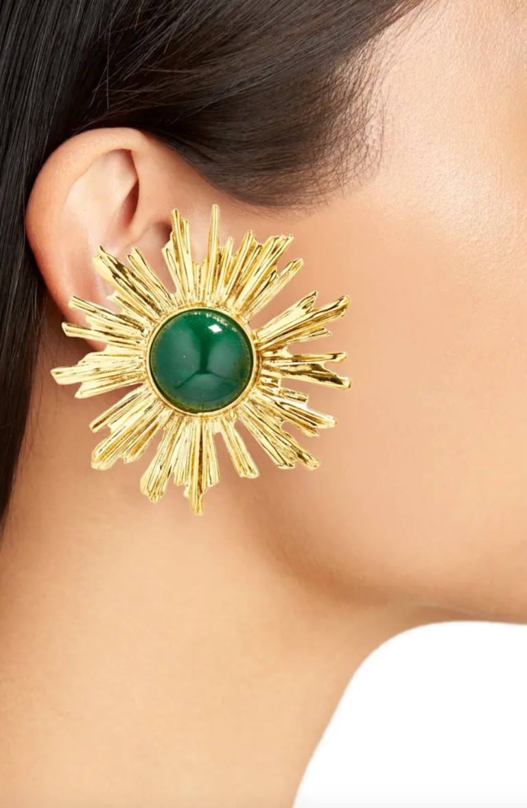 Saint Laurent Sunburst Jade Clip-On Earrings