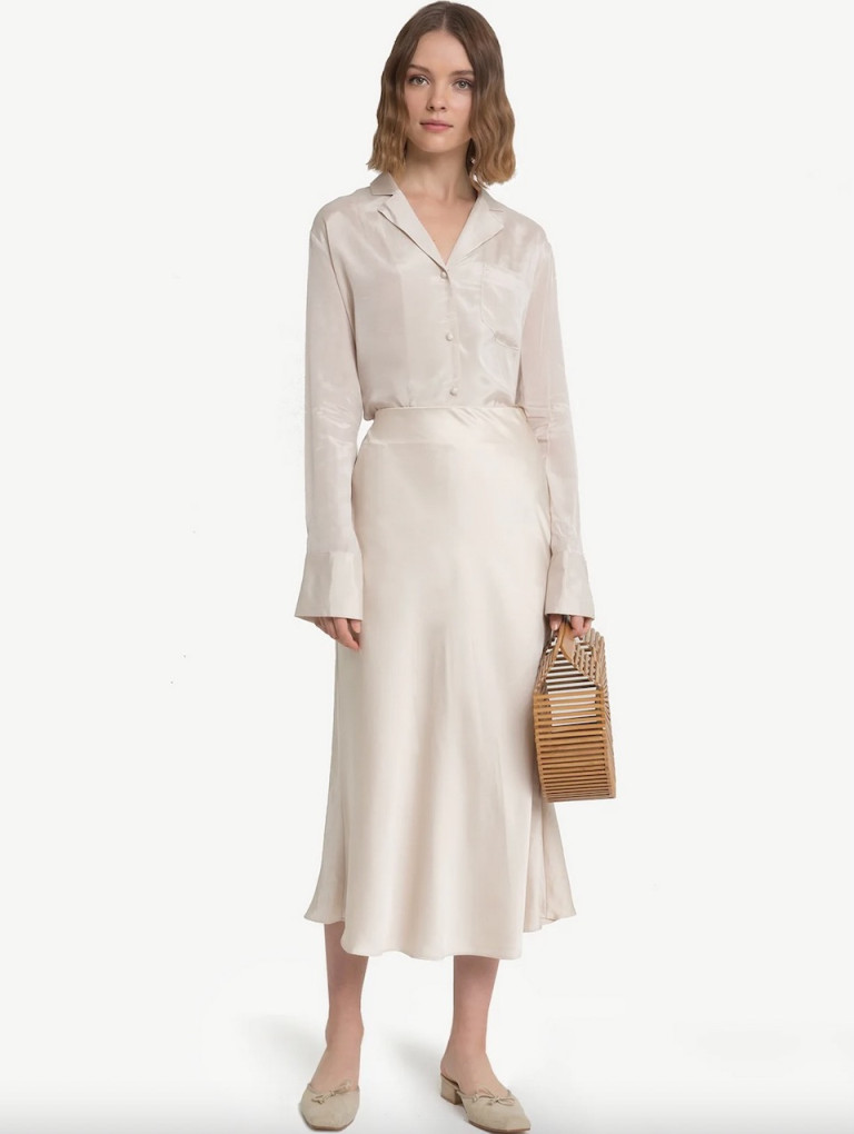 Pixie Market Rene Beige Satin Long Skirt