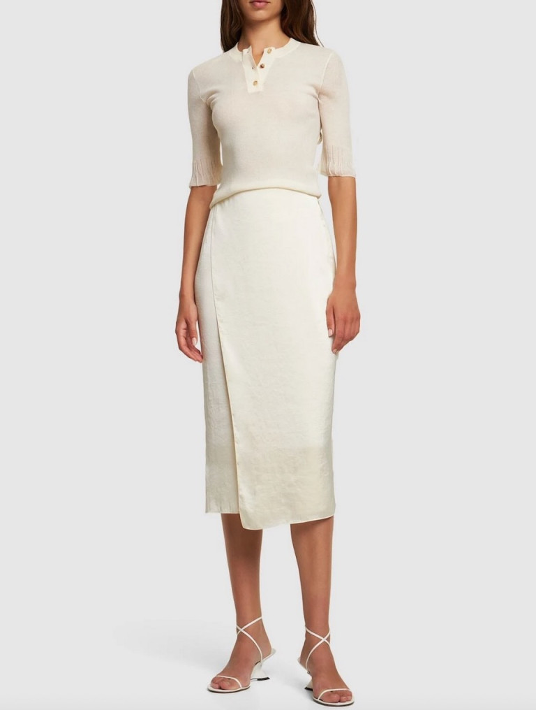 Theory Overlap Tech Satin Midi Slip Skirt