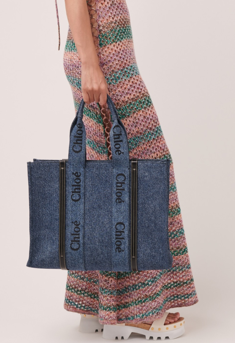 Chloe Woody Denim Tote Bag