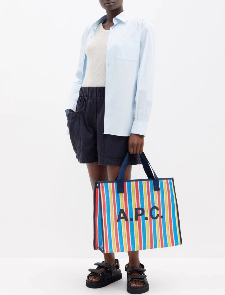 A.P.C. Johanna Striped Herringbone-Twill Tote Bag