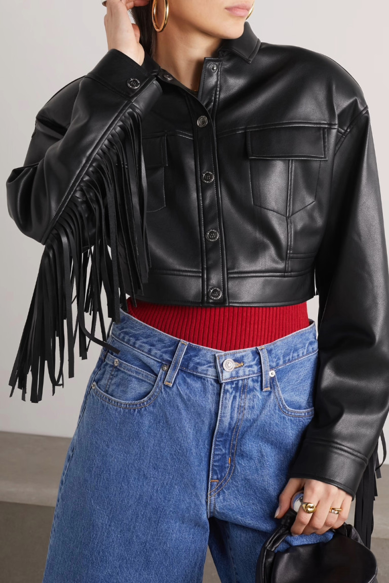 ROTATE Birger Christensen Barrie Cropped Fringed Faux