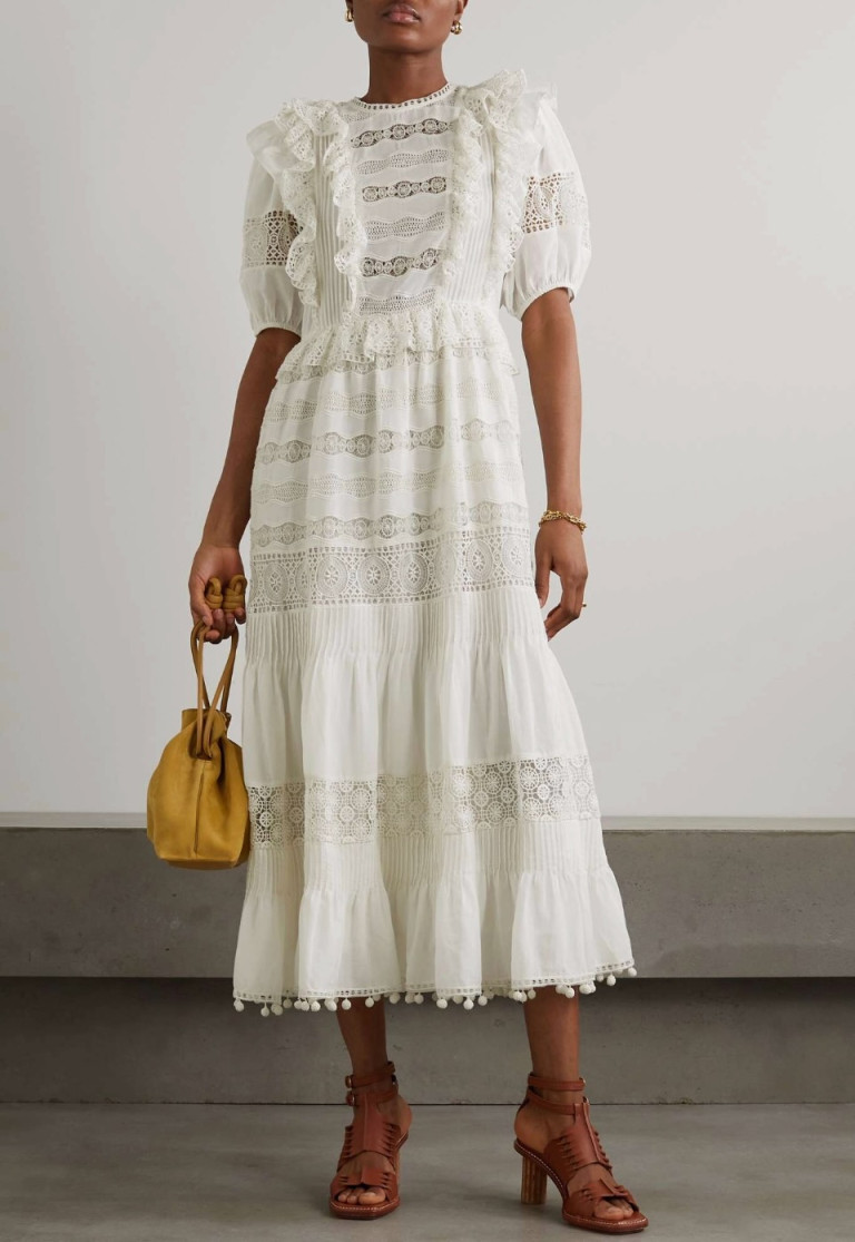 Ulla Johnson Guinevere Ruffled Crochet-Trimmed Cotton-Blend Poplin