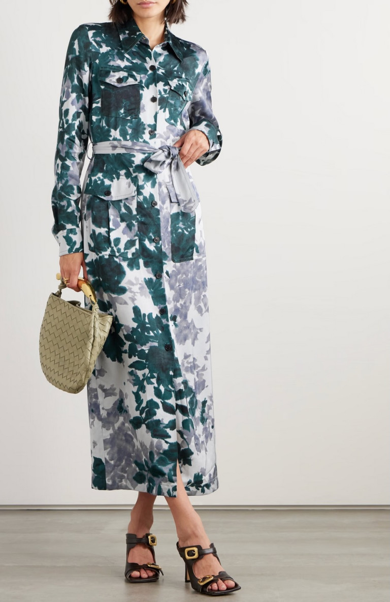 Dries Van Noten Belted Floral-Print Satin Midi