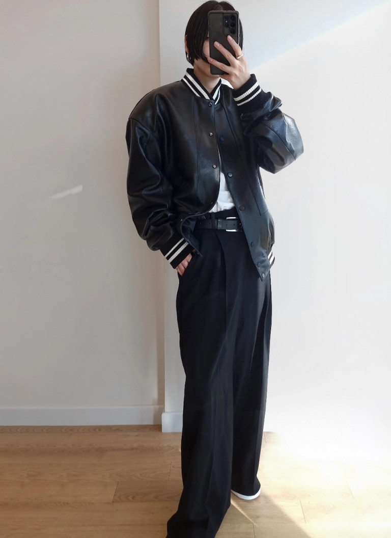 The Frankie Shop Killian Leather Varsity Jacket