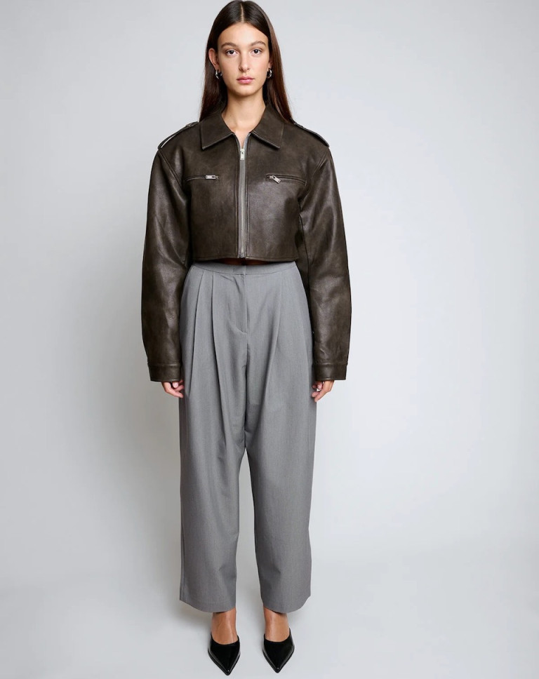 Pixie Market Cropped Brown Biker Jacket