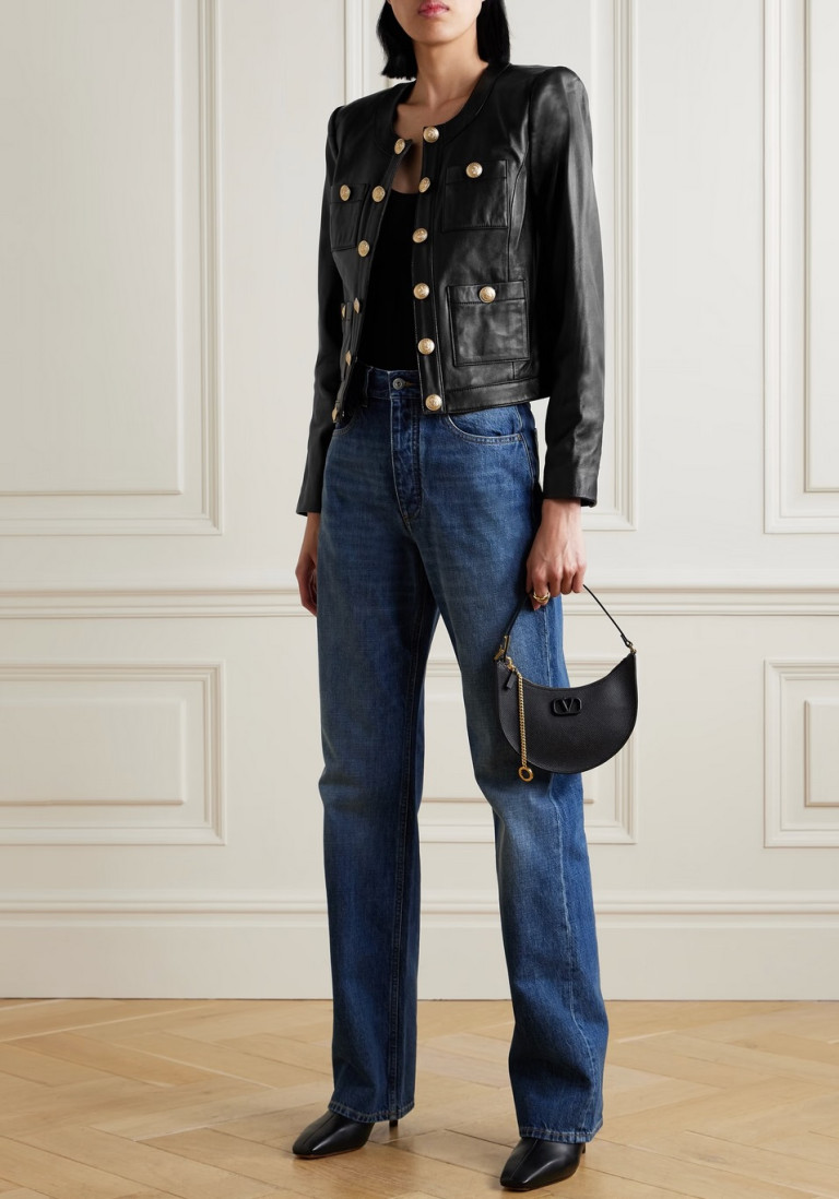 LAGENCE Jayde Button-Embellished Leather Jacket