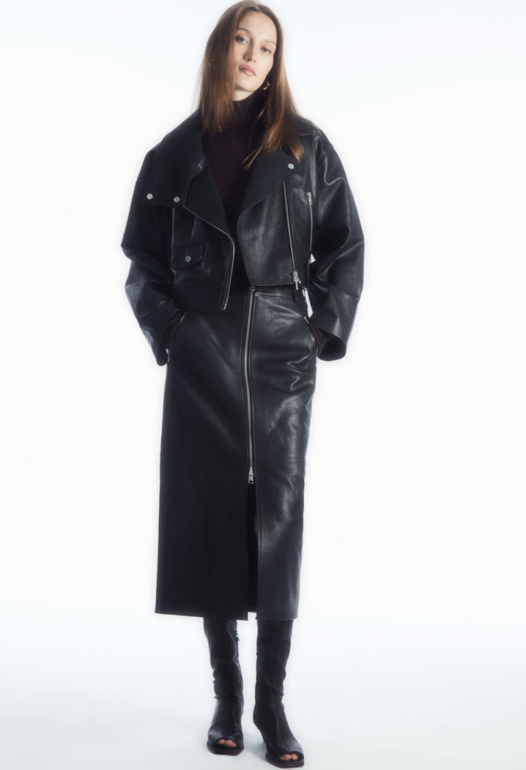 COS Oversized Cropped Leather Biker Jacket