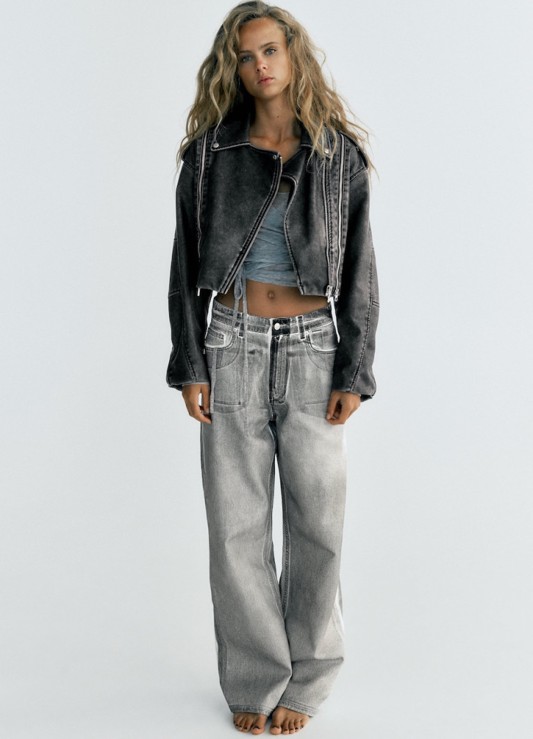 Zara Distressed Faux Leather Biker Jacket