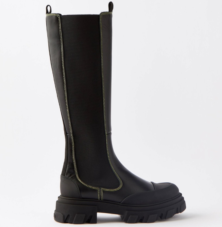 Ganni Knee-High Chunky Leather Chelsea Boots