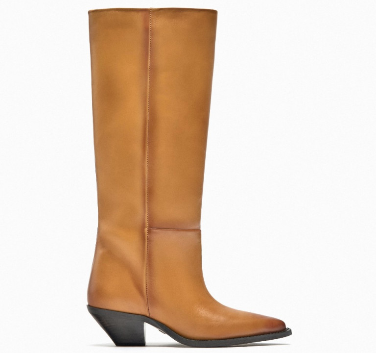 Zara Heeled Leather Cowboy Boots
