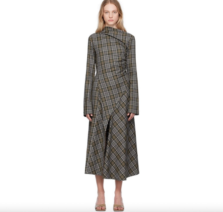 Jade Cropper Gray Plaid Midi Dress