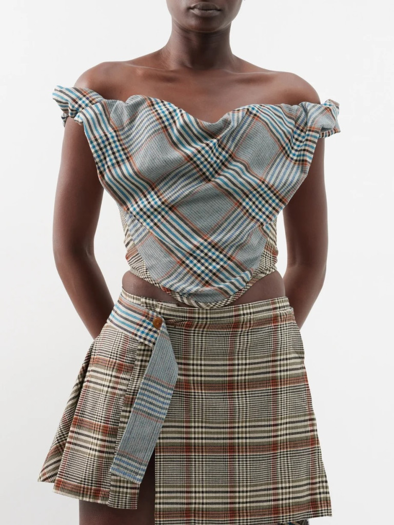 Vivienne Westwood Sunday Off-the-Shoulder Tartan Corset Top