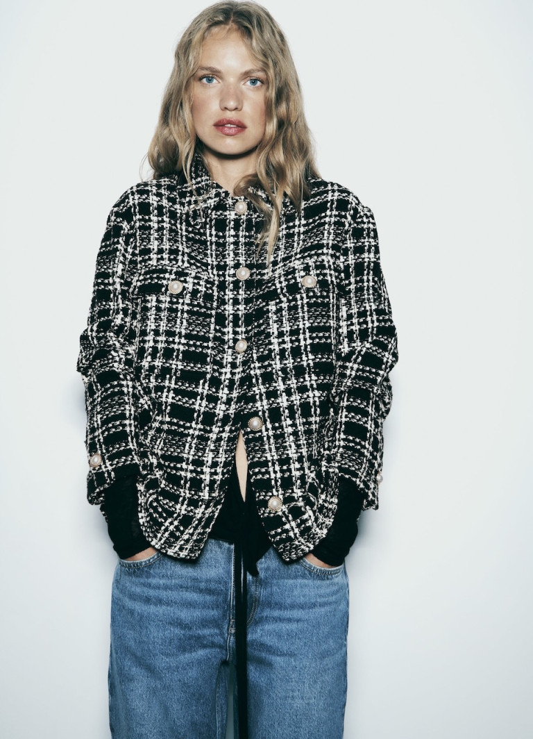 Zara Textured Plaid Overshirt