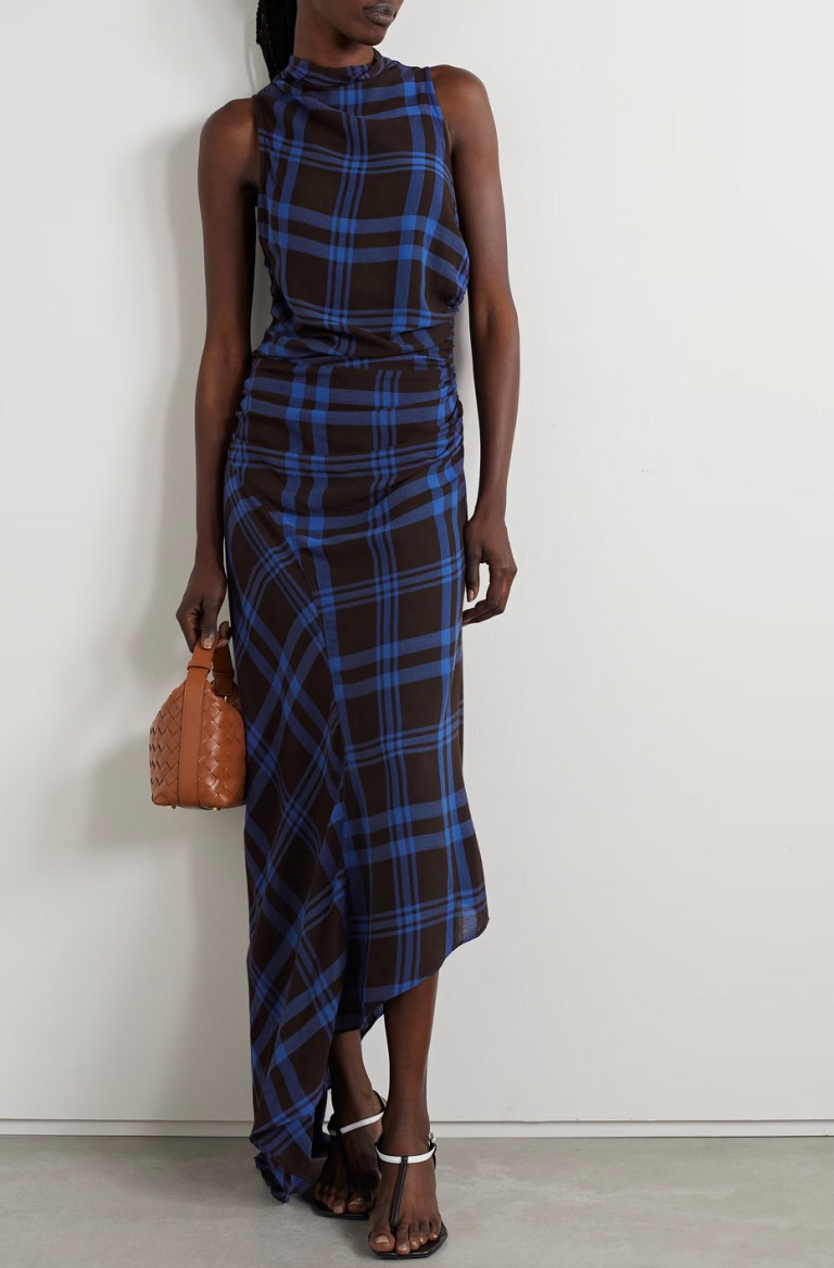 A.L.C. Iggy Asymmetric Checked Twill Turtleneck Midi