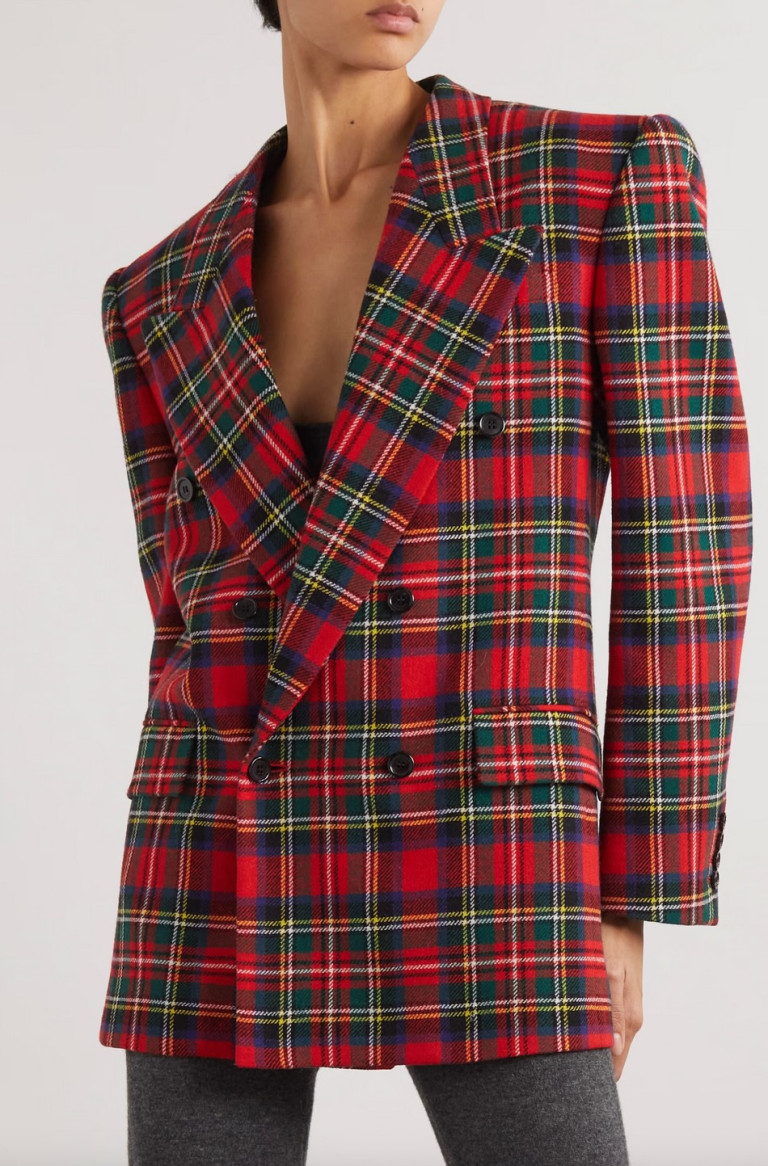 Saint Laurent Checked Double-Breasted Wool-Blend Blazer