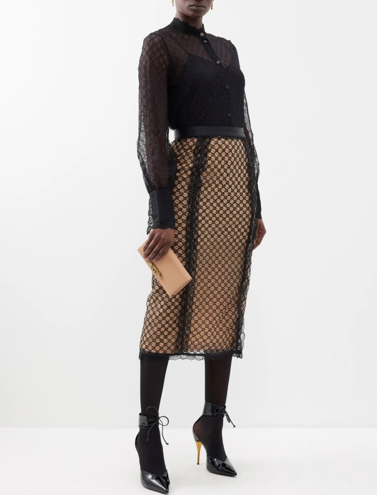 Gucci GG Supreme-Lace Overlay Cotton-Blend Midi Skirt