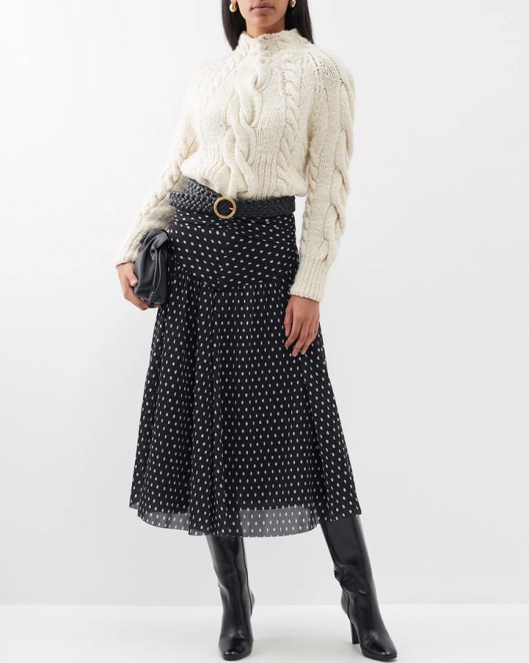 Zimmermann Pleated Polka Dot-Print Georgette Midi Skirt