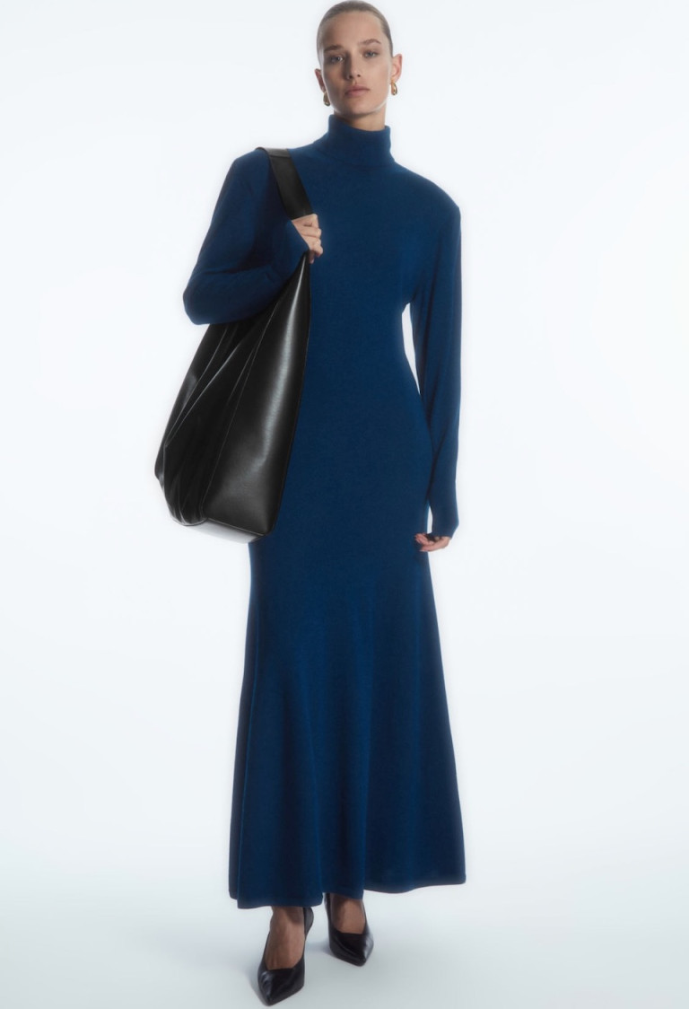 COS Power-Shoulder Merino Wool Maxi Dress