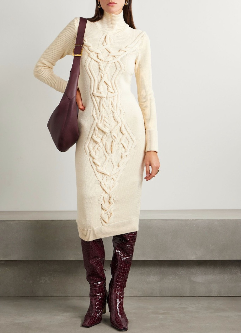Isabel Marant Adrienne Cable-Knit Merino Wool-Blend Turtleneck Midi Dress