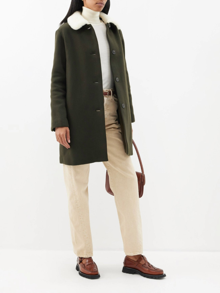 A.P.C. New Doll Faux-Shearling Collar Wool-Blend Coat
