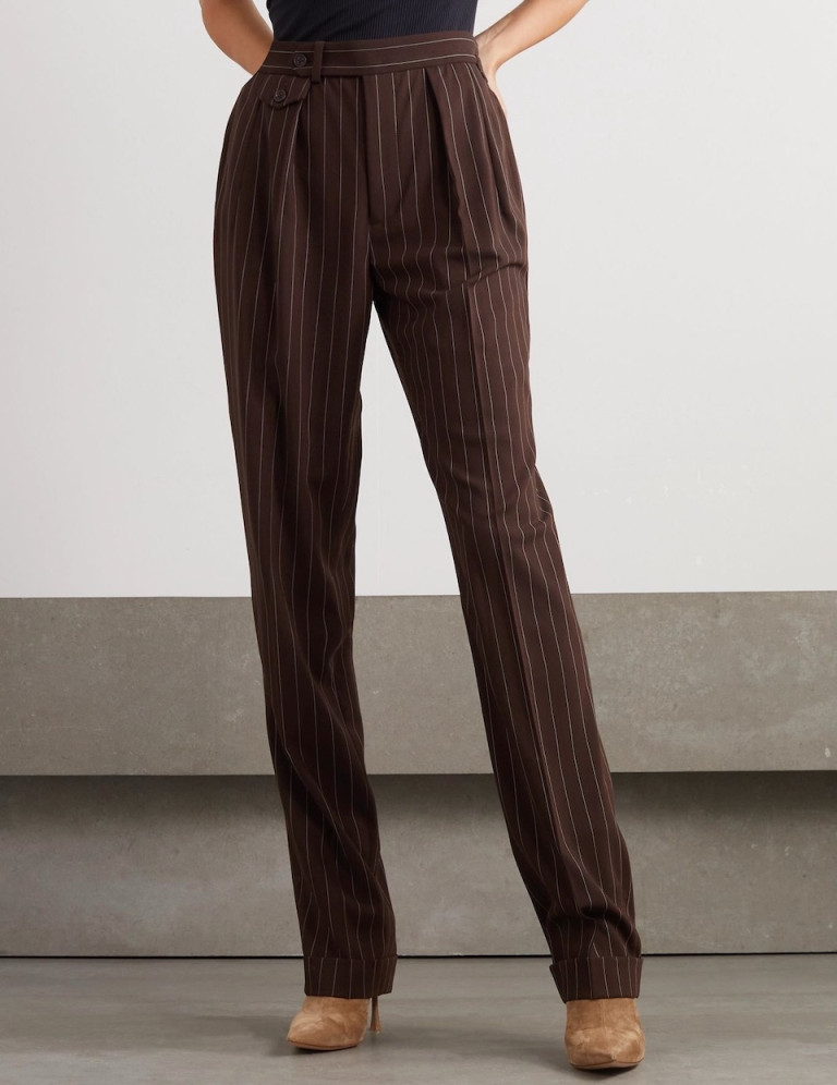 Ralph Lauren Collection Graison Pleated Pinstriped Wool Straight-Leg Pants