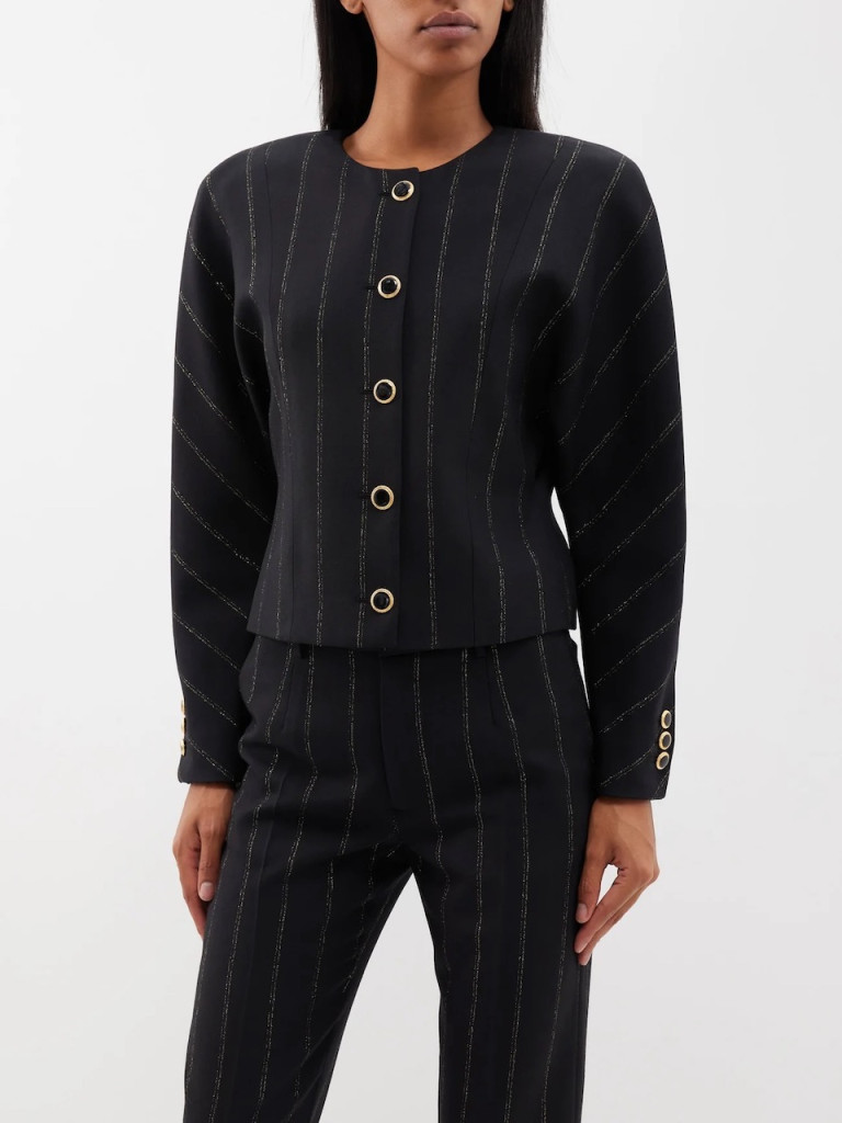 Alessandra Rich Lurex-Pinstripe Wool-Blend Jacket