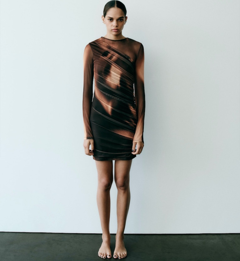 Zara Print Dress With Tulle