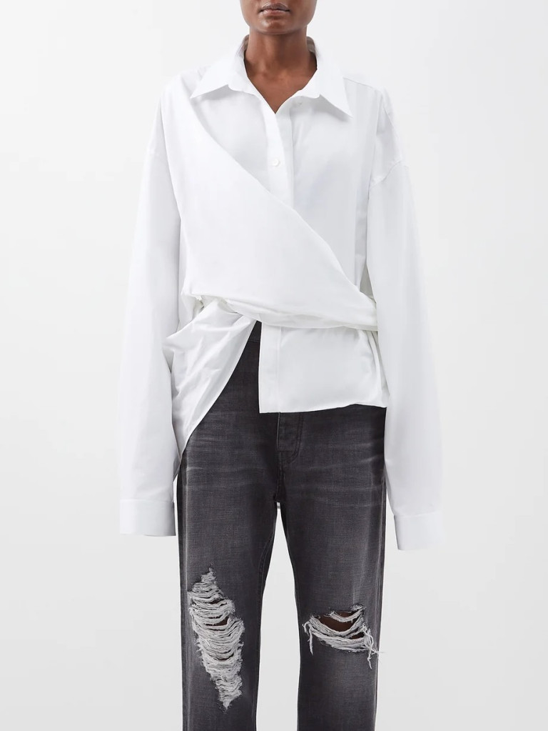 Balenciaga Wrap-Effect Cotton-Poplin Shirt