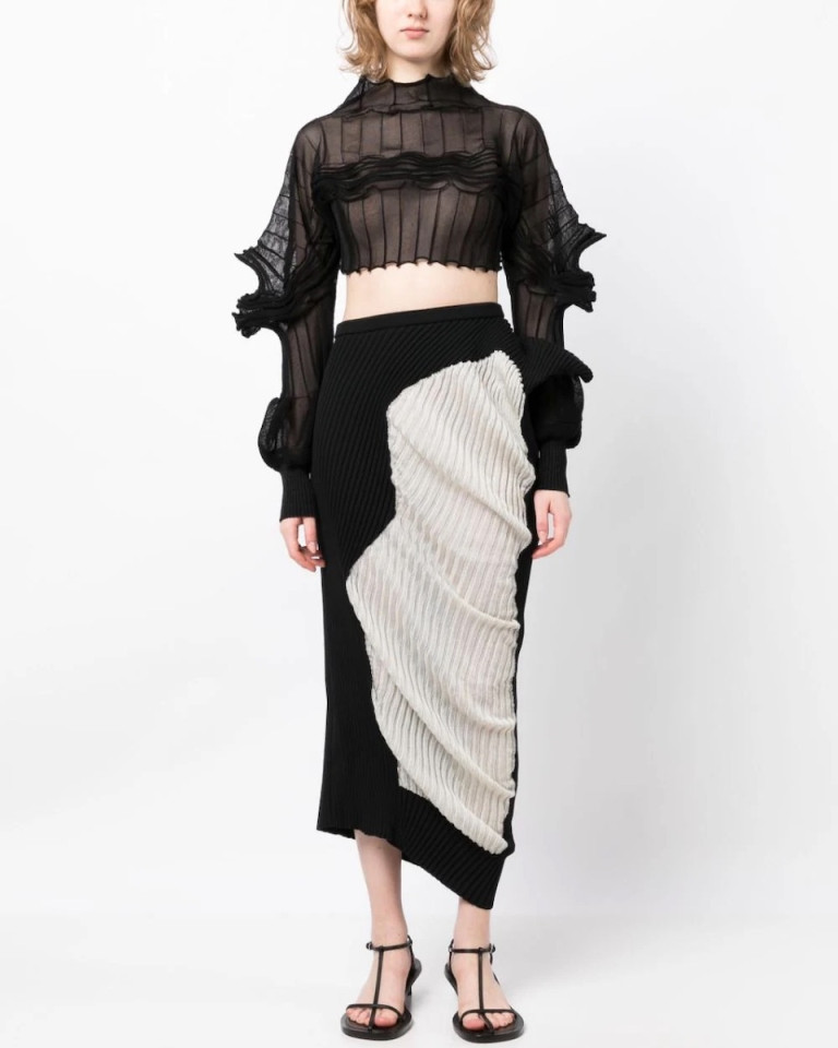 Issey Miyake Draped Knitted Midi Skirt