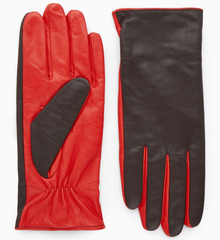 COS Cashmere-Lined Color-Block Leather Gloves