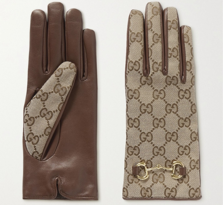 Gucci Madly Horsebit-Embellished Coated-Canvas and Leather Gloves