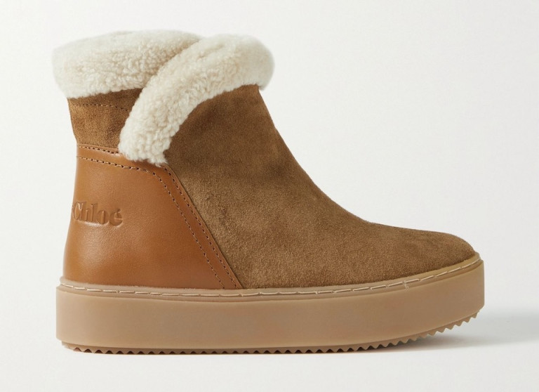 See By Chloe Juliet Shearling-Lined Suede and Leather Ankle Boots