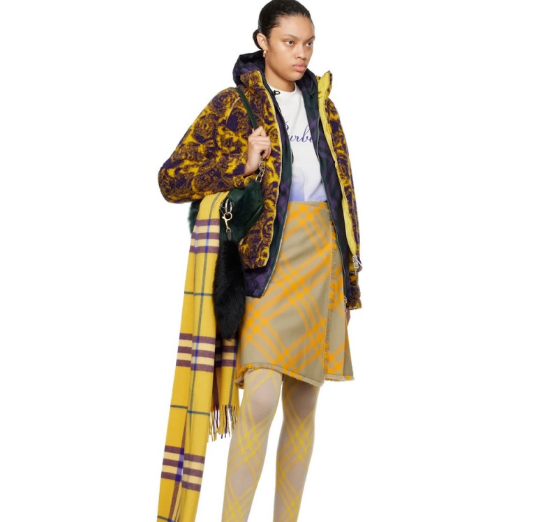 Burberry Yellow Purple Wide Check Scarf